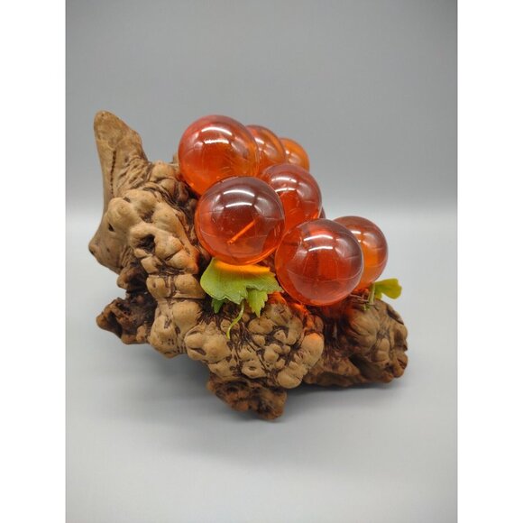 Vintage 11" Long MCM Large Orange Lucite Grape Cluster Burlwood Mid Century Mod - Picture 5 of 17